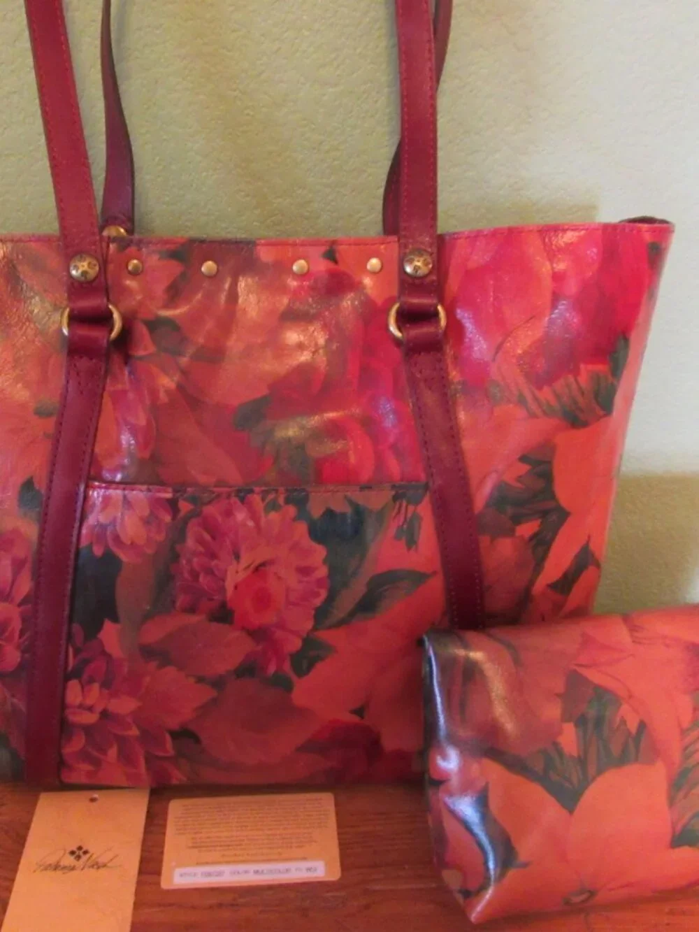 Patricia Nash Large Leather Benvenuto Tote Multi Color Floral Valerie Clutch Set